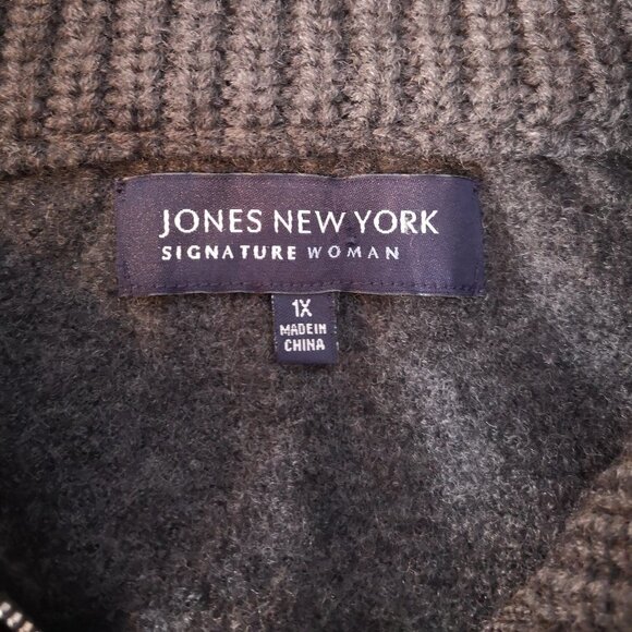 Jones New York Signature Woman Ladies Size 1X Dark Grey Wool Full Zip Cardigan - Picture 3 of 11